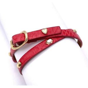 Stella & Dot Red Hudson Studded Leather Double Wrap Statement Bracelet